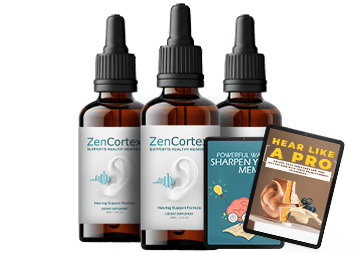 ZenCortex 3 bottle package, a 90 day supply of hearing support drops with free US shipping